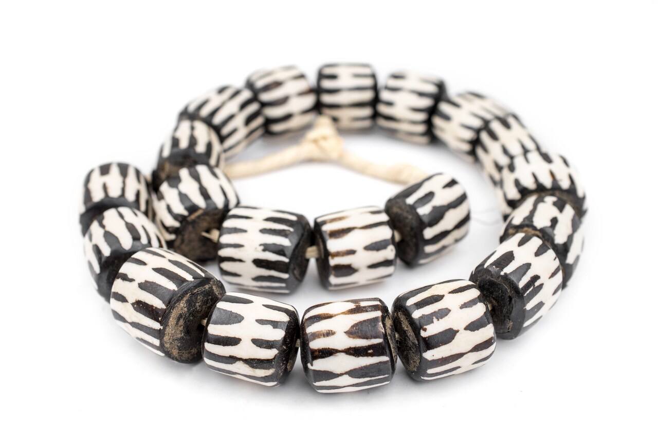 The Bead Chest Batik Bone Beads - Full Strand of Fair Trade African Beads (Barrel, Chevron Design)